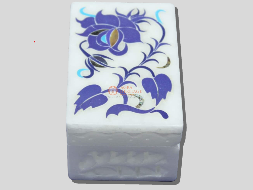 Marble Inlay Jewelry Storage Box Lapis Lazuli Stone